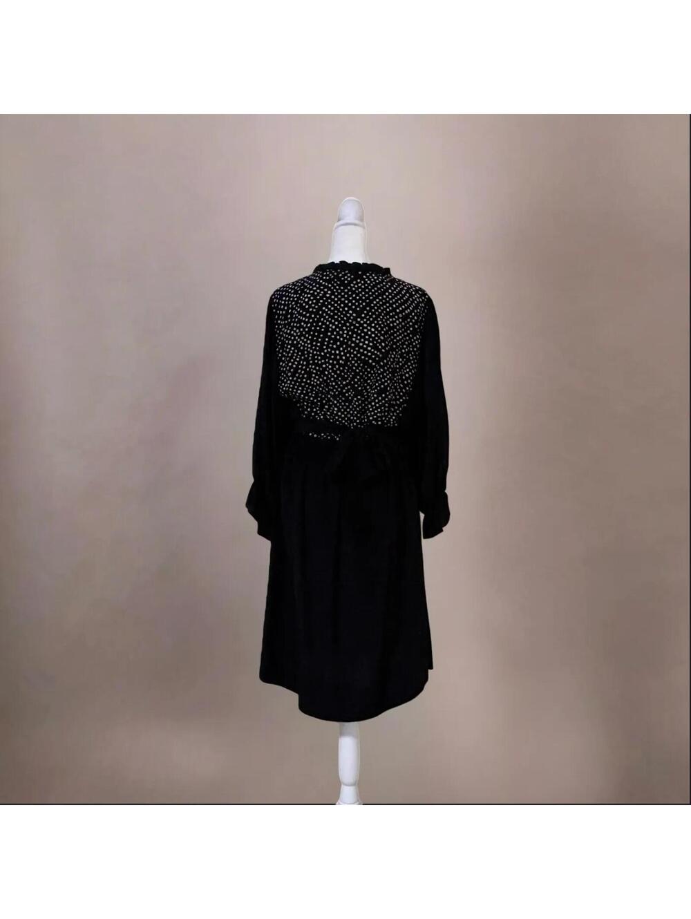 BCBG Black Ruffle Sleeve Midi Dress Polka Dot Geometric Print V-Neck - Picture 5 of 5